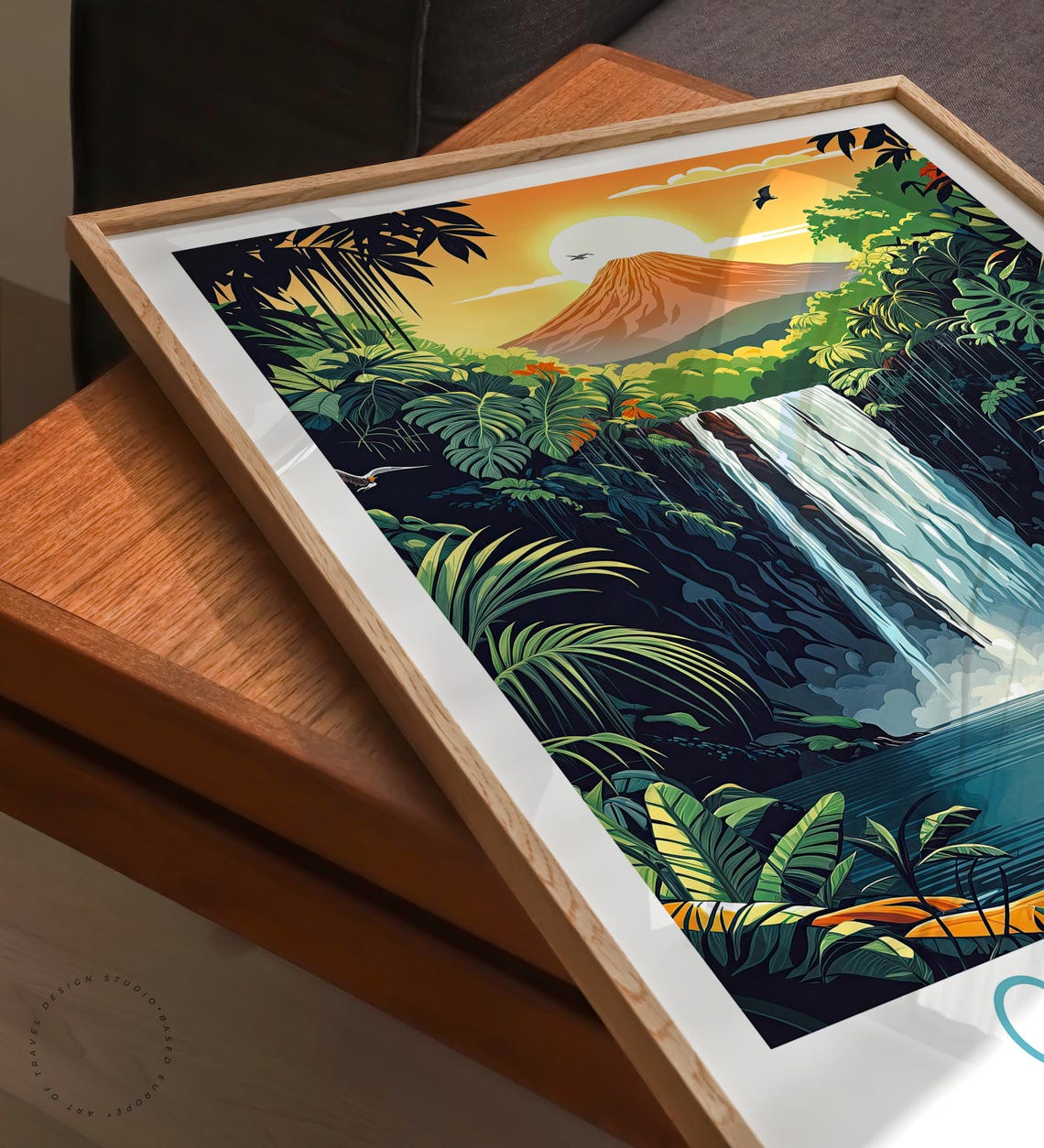 Costa Rica Central America Waterfall Volcano Sunset View Poster - Image 3