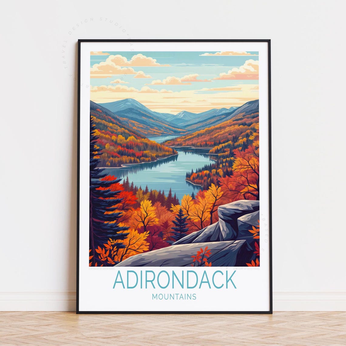 Adirondack Mountains Fall Foliage Lake Valley Orange Trees Poster
