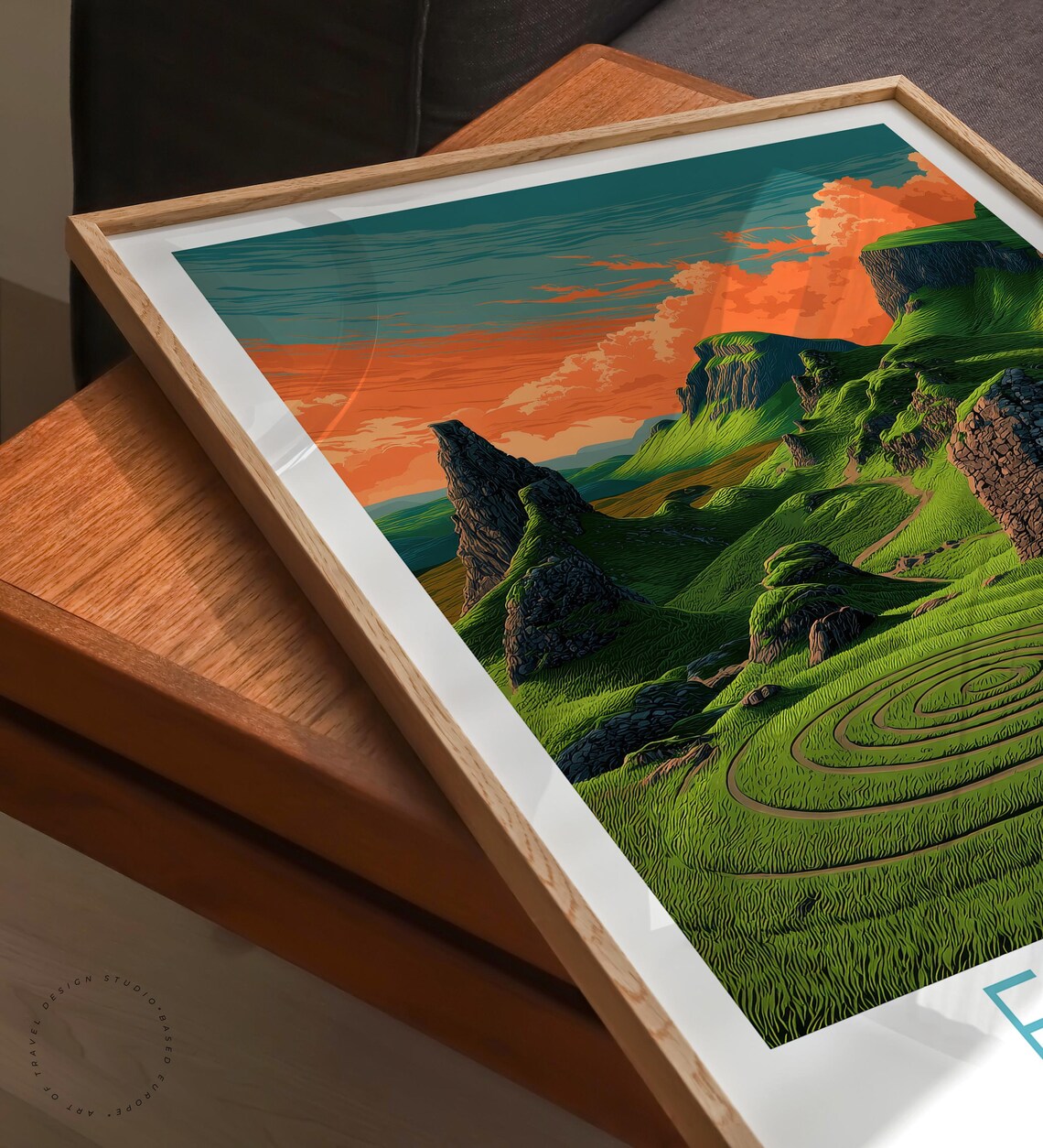 Fairy Glen Scotland Green Hills Rocky Sunset Glow Travel Poster - Image 6