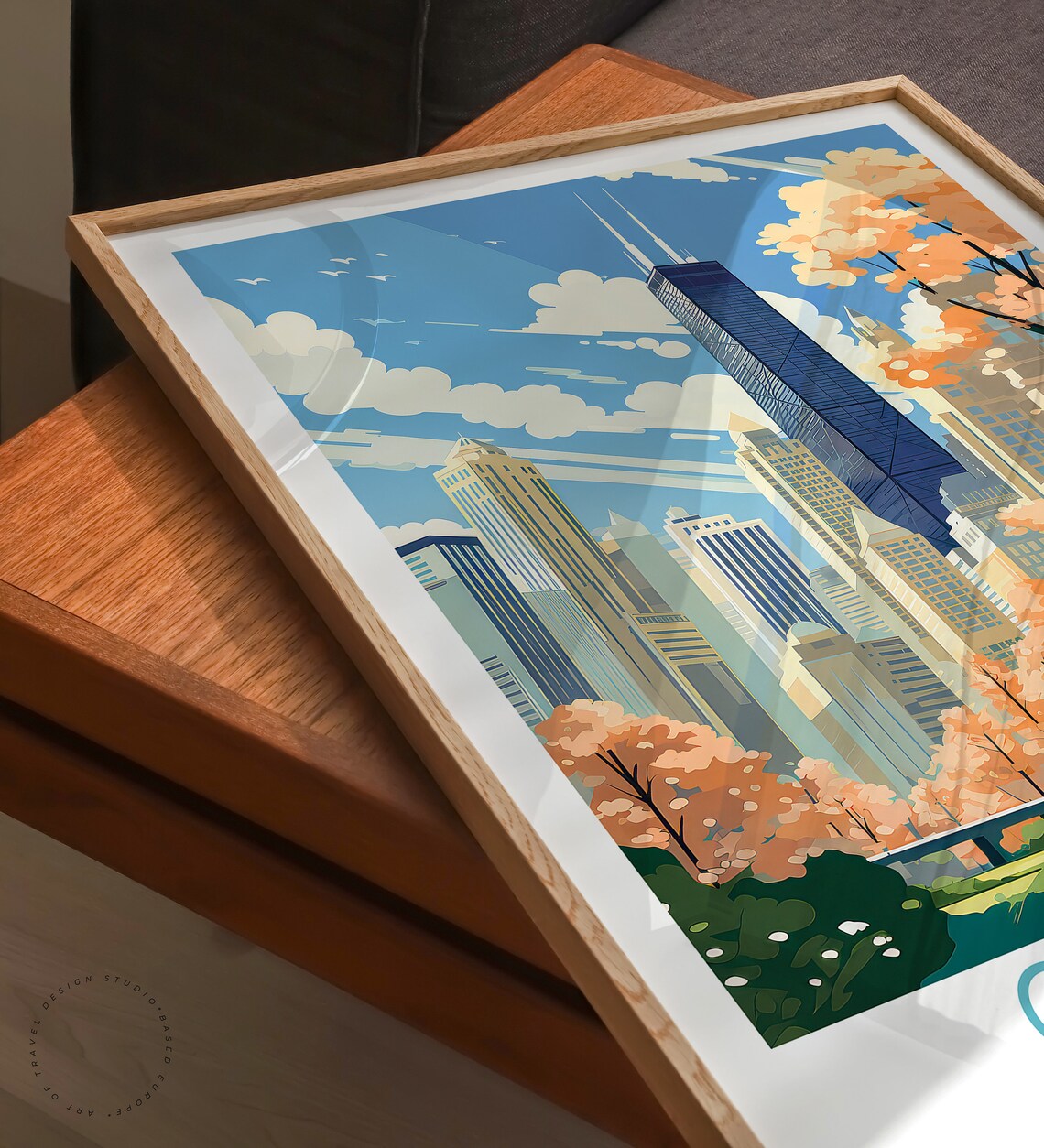 Chicago Skyline Spring Blossom Park Cityscape Vintage Travel Poster - Image 3