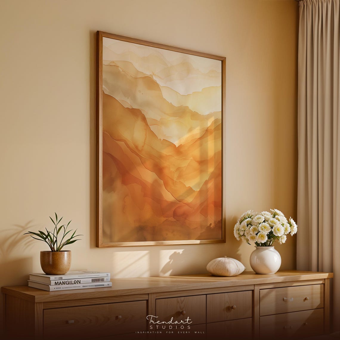 Burnt Orange Abstract Mountain Waves Modern Watercolor Poster