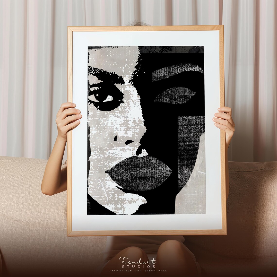 Black White Pop Art Woman Face Bold Modern Graphic Portrait Poster