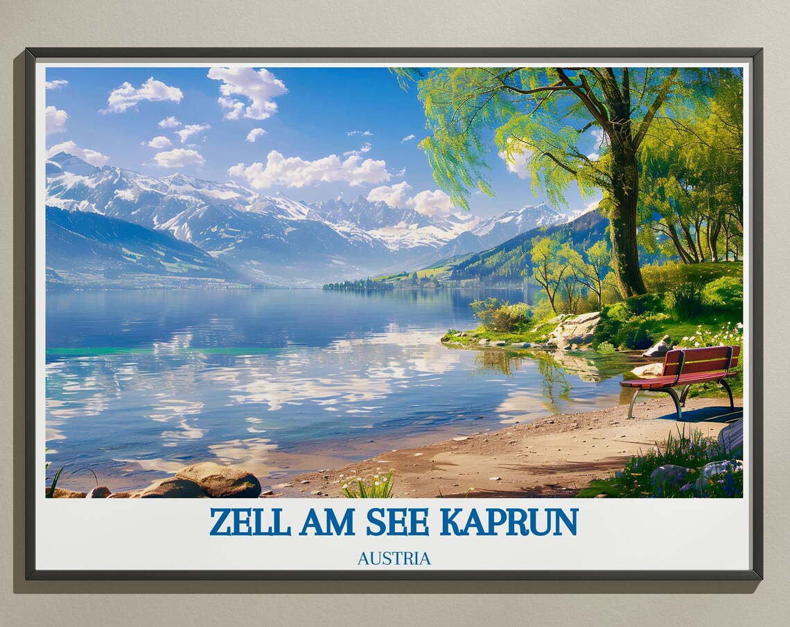 Zell Am See Kaprun Red Bench Lakeside Willow Lake View Austria Poster