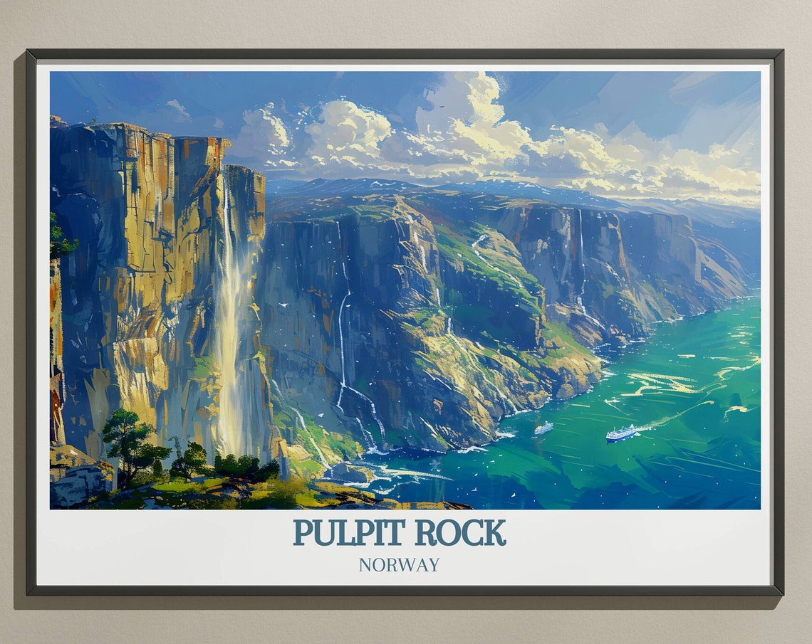 Pulpit Rock Norway Lysefjord Cliffs Waterfall Cruise View Poster