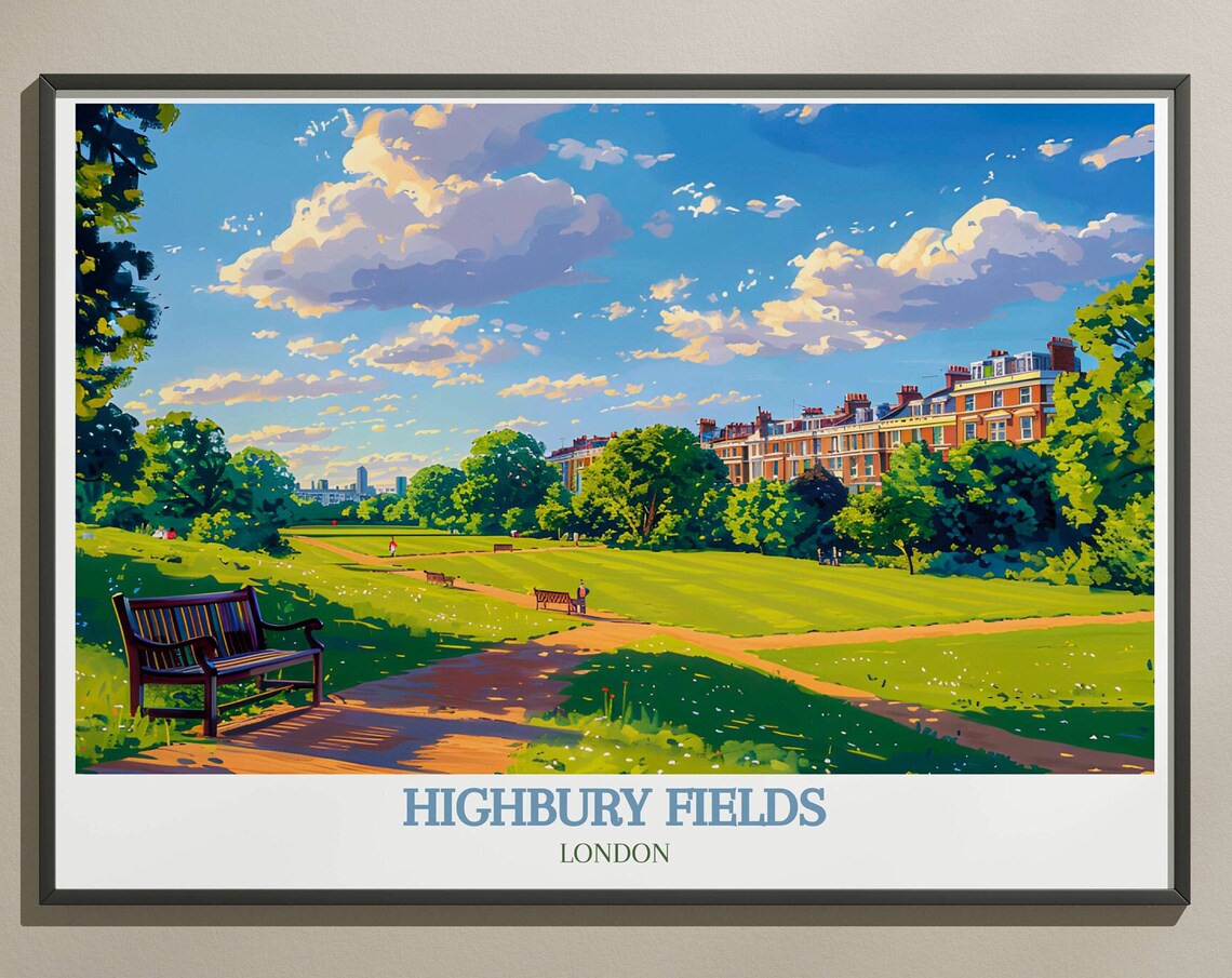 Highbury Fields London Wide Green Park With City Skyline Poster