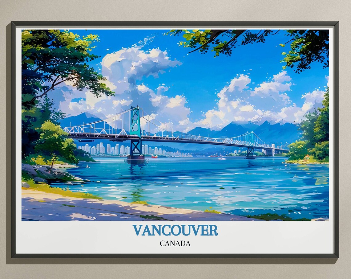 Vancouver Canada Lions Gate Bridge Over Sparkling Water Poster