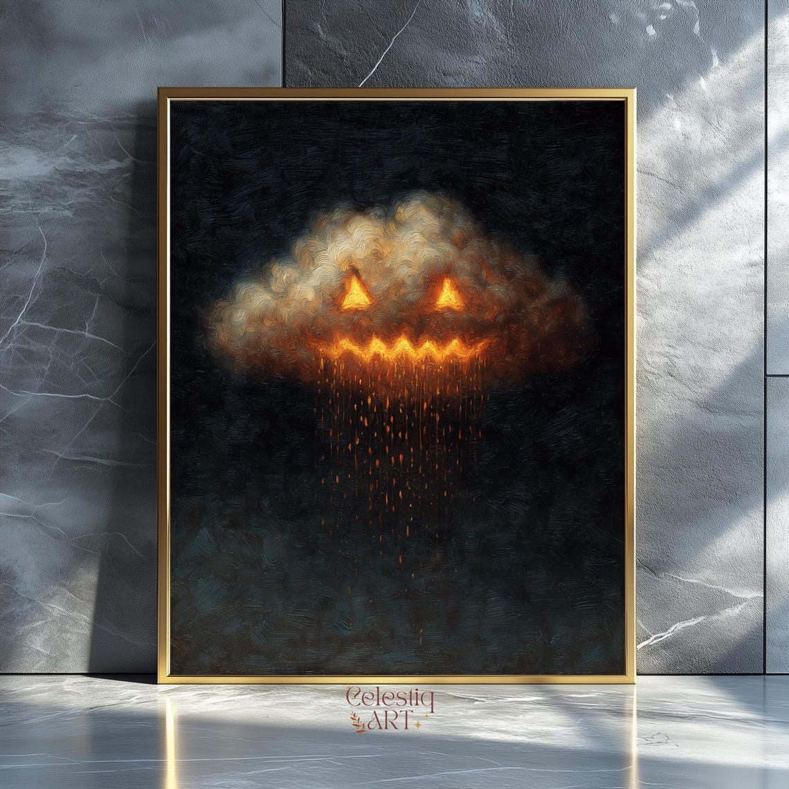 Halloween Jack O Lantern Cloud Glowing Pumpkin Sky Art Poster