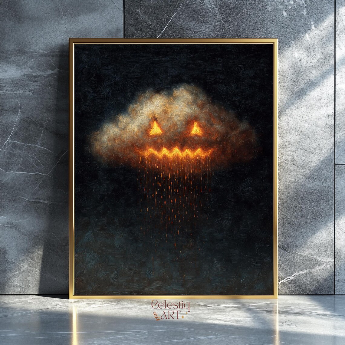 Halloween Jackolantern Cloud Art Print Spooky Glowing Sky