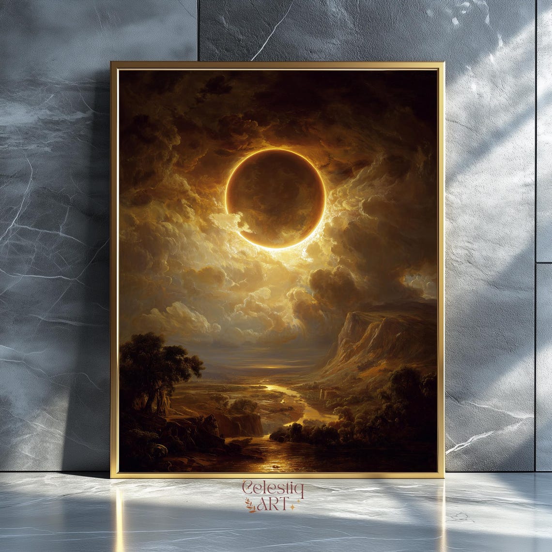 Dark Academia Solar Eclipse Golden Sky Vintage Astronomy Poster