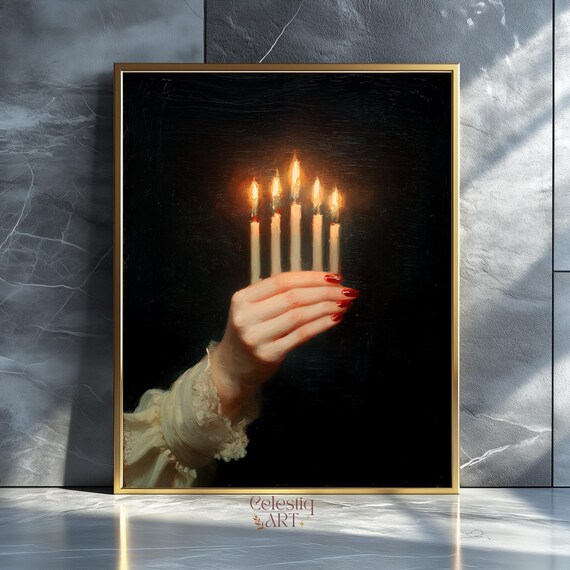 Gothic Candle Wall Art Witchcraft Victorian Hand With Flame Dark Academia Witchy Decor