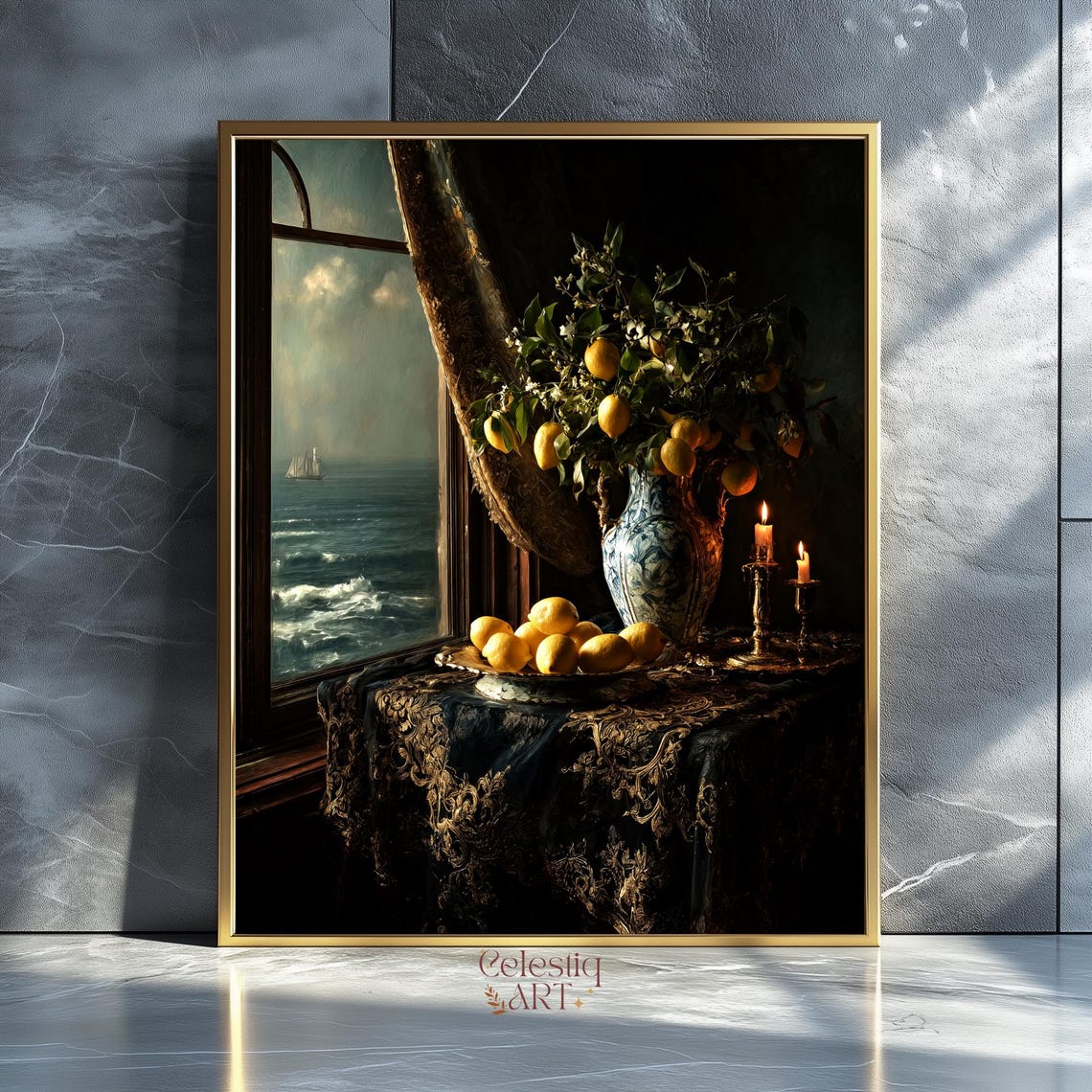 Vintage Lemons Oil Painting Print Gothic Still Life Art