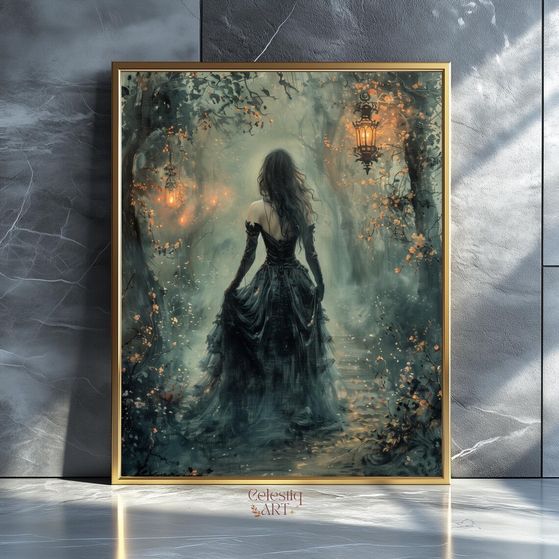Dark Forest Witch Vintage Moody Art Print