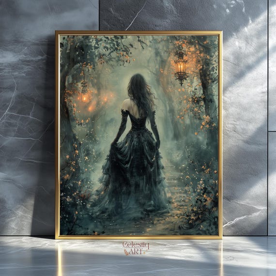 Dark Forest Witch Vintage Moody Art Print