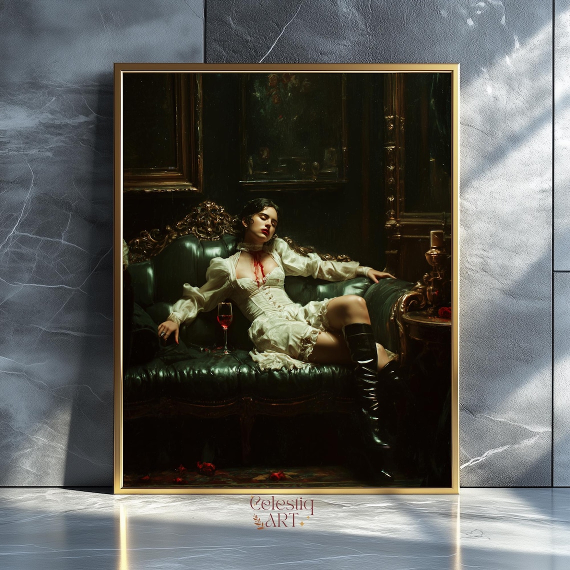 Victorian Vampire Woman Reclining Gothic Dark Academia Wall Art