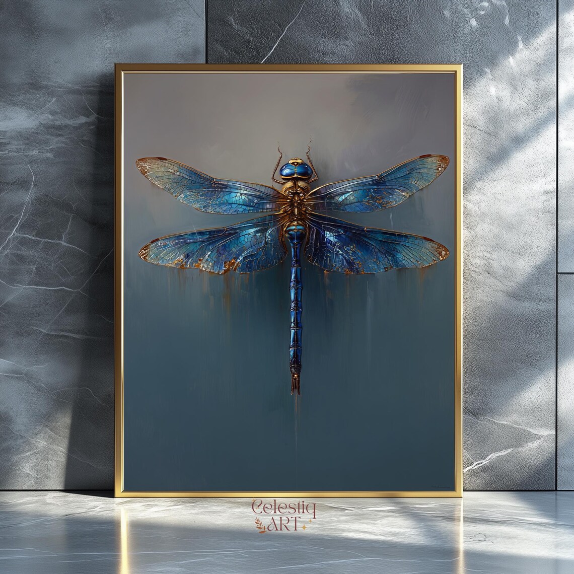 Blue Dragonfly Vintage Insect Illustration Art Print