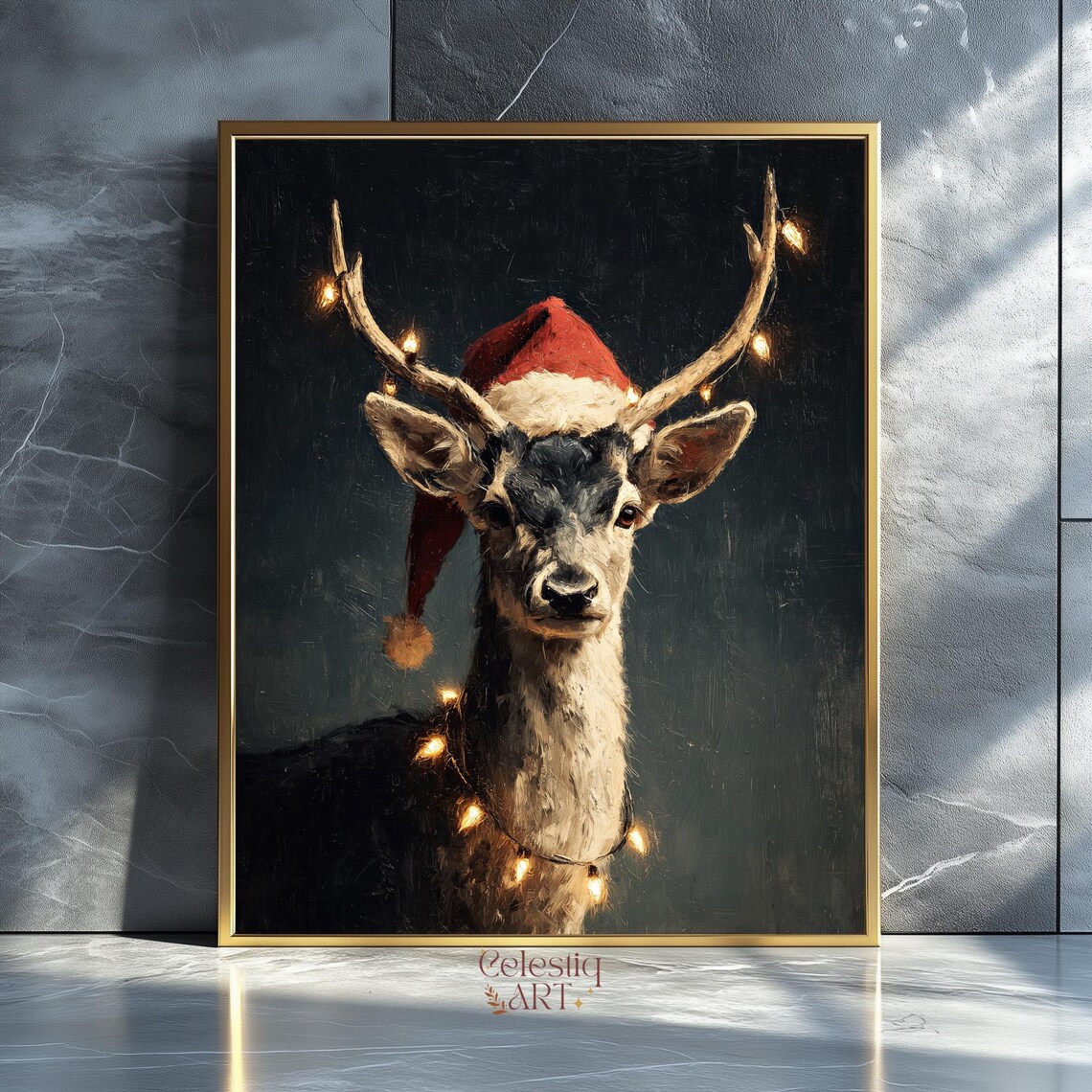 Reindeer Print, Rustic Farmhouse Christmas Wall Art