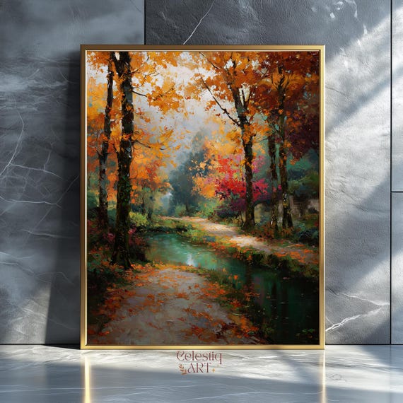 Autumn River Landscape Print Moody Fall Art