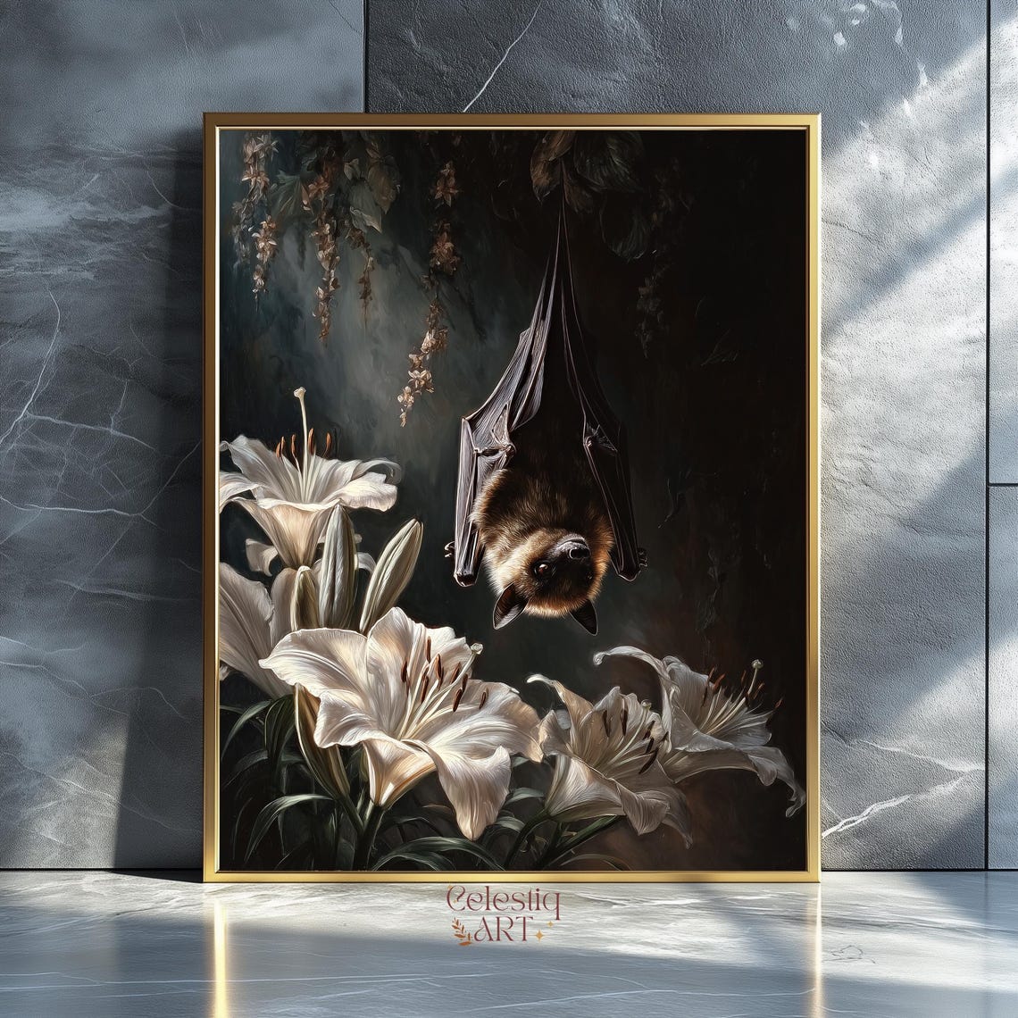 Fruit Bat Moody Floral Gothic Art Print
