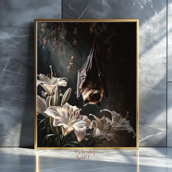 Fruit Bat Moody Floral Gothic Art Print