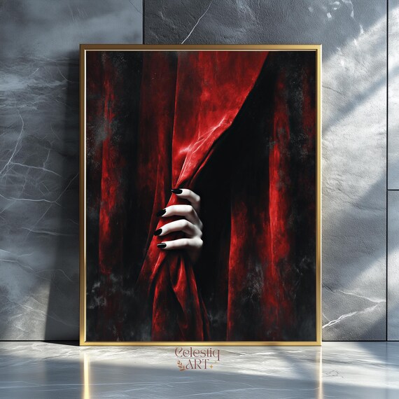 Witch Hand Red Curtain Art Print Gothic Dark Academia Decor