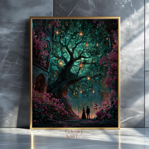 Tree With Lanterns Art Print Dark Cosmic Instant