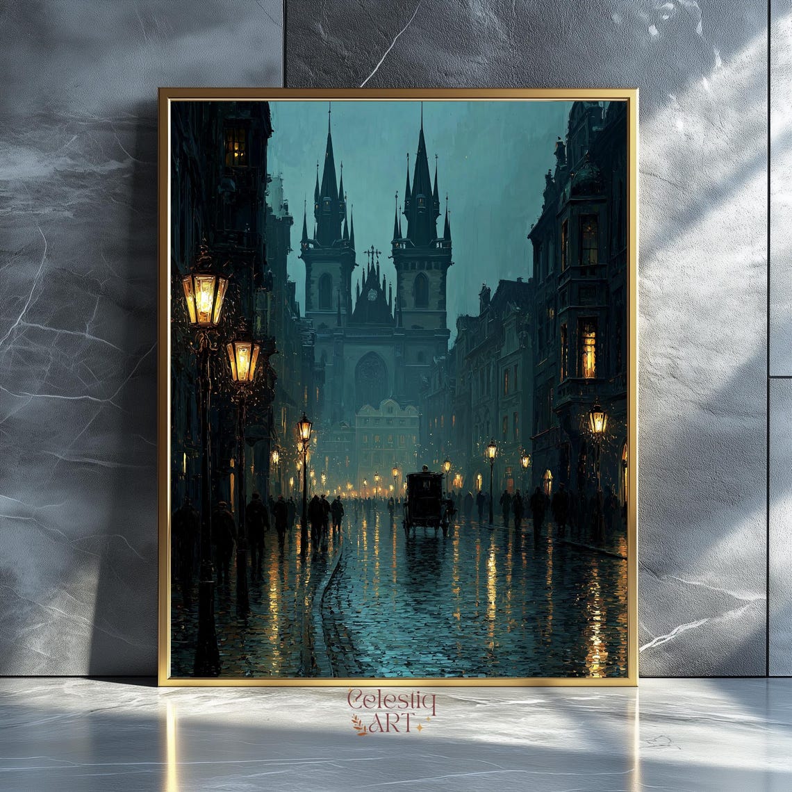 Gothic Victorian Street Art Print Dark Academia Rainy City Moody Wall Decor