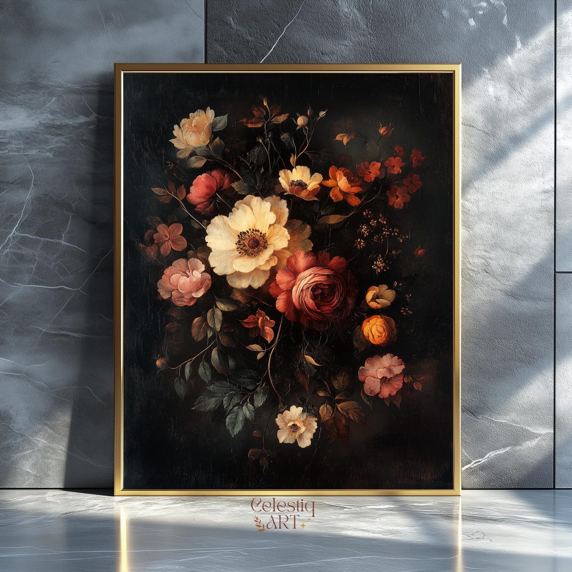 Dark Academia Floral Still Life Moody Vintage Botanical Art Poster