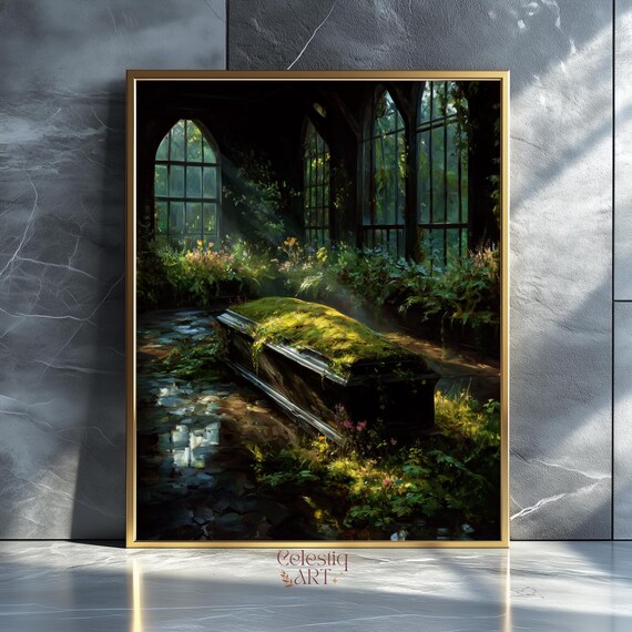 Gothic Greenhouse Coffin Art Print Dark Academia Victorian Decor