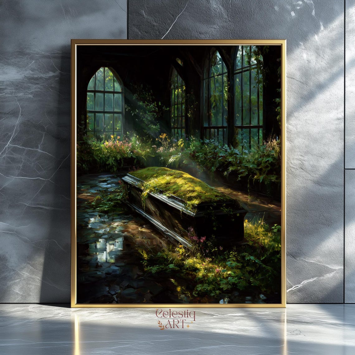 Gothic Greenhouse Coffin Art Print Dark Academia Victorian Decor