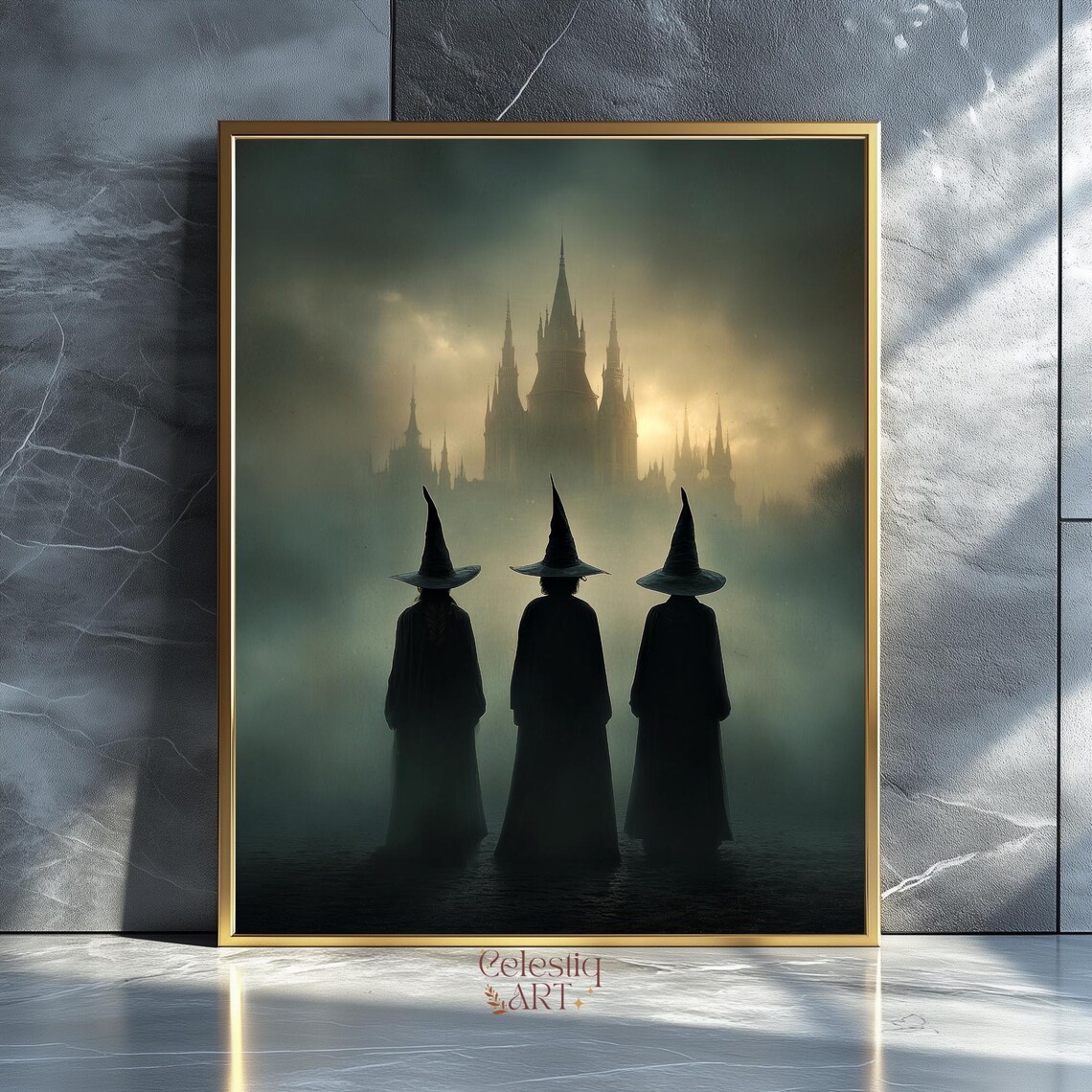 Three Witches Gothic Castle Art Print Dark Fantasy Halloween