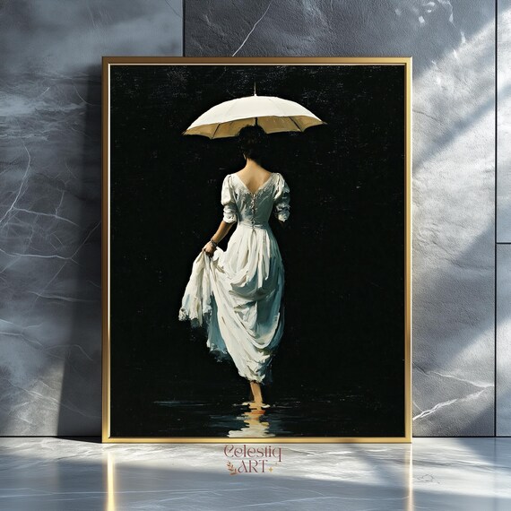 Woman In White Dress Art Print Moody Victorian Gothic Wall Decor Instant