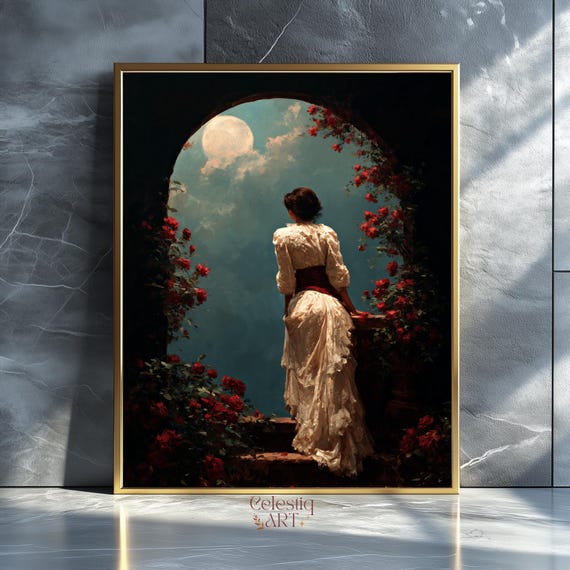 Juliet In The Garden Art Print, Victorian Roses