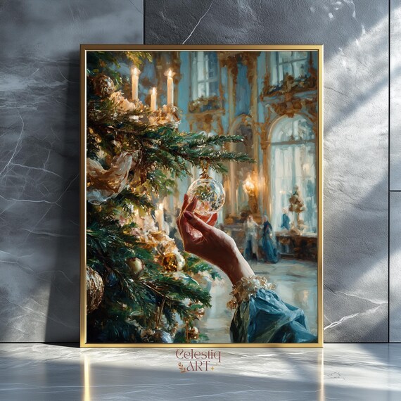 Elegant Christmas Tree Ornament Grand Candlelit Hall Vintage Poster