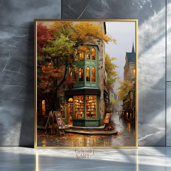 Cozy Bookstore Art Print Autumn Literary Nook