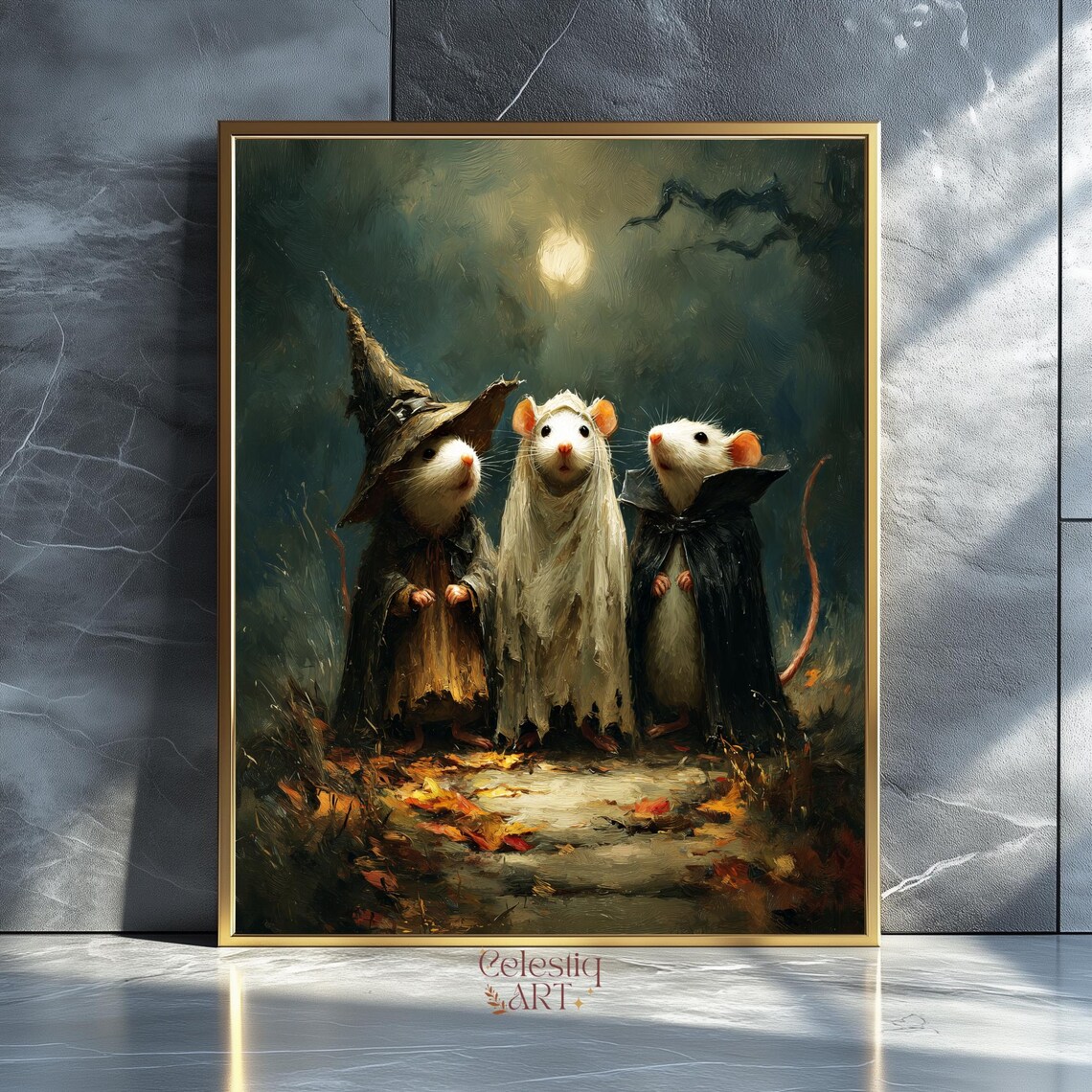 Halloween Witch Rats, Dark Academia Vintage Art Print