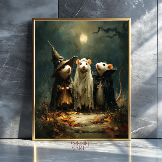 Halloween Witch Rats, Dark Academia Vintage Art Print