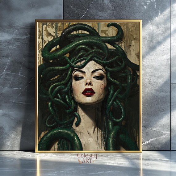 Medusa Vintage Gothic Sepia Portrait Art Print
