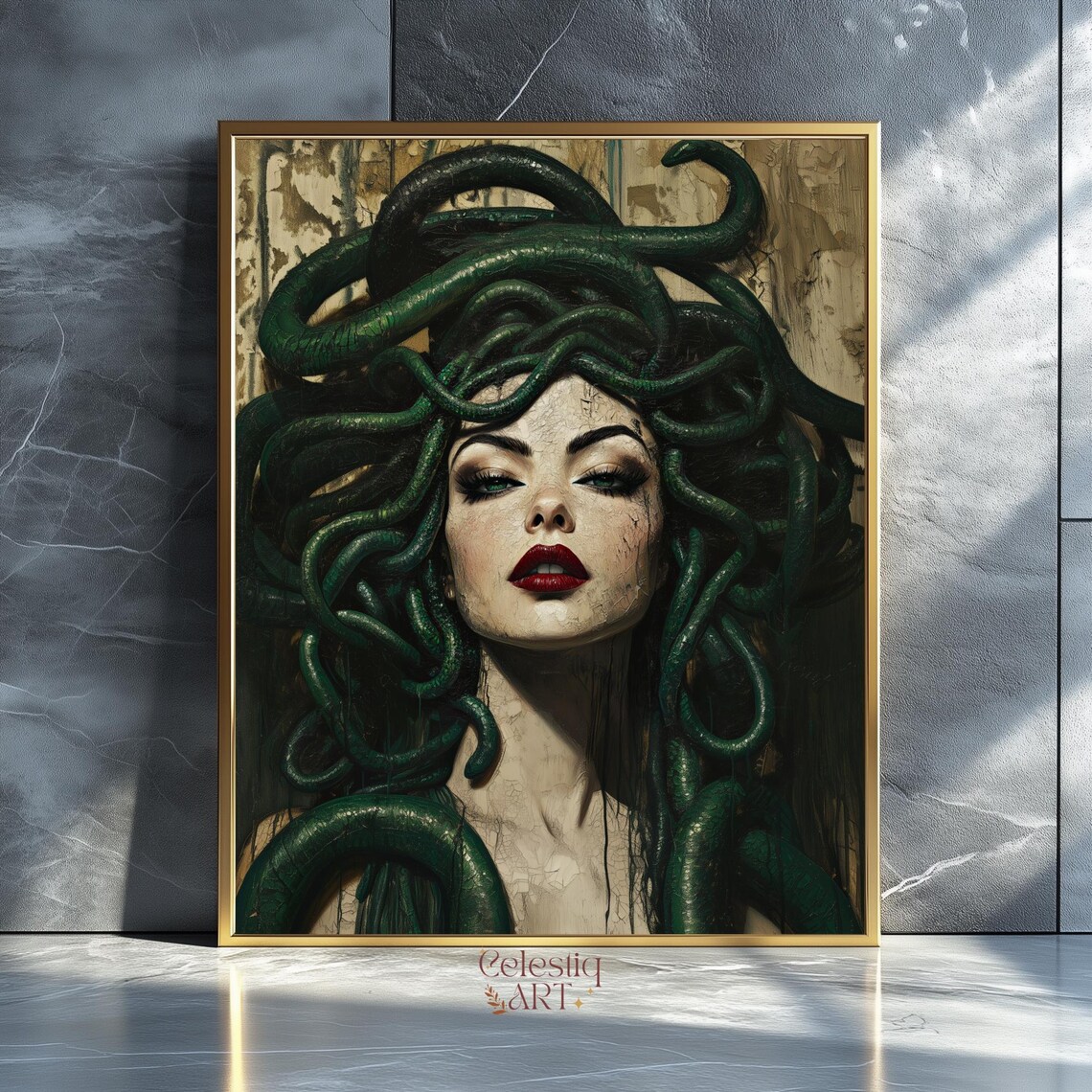 Medusa Vintage Gothic Sepia Portrait Art Print