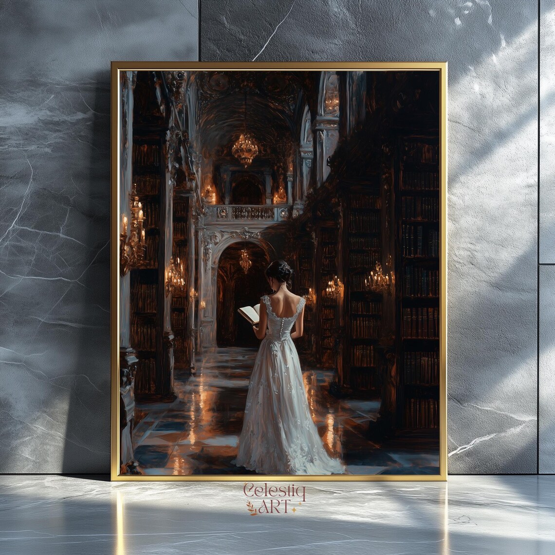 Dark Academia Library Grand Candlelit Reader Moody Book Poster