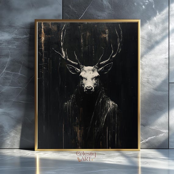 Dark Stag Art Print Moody Gothic Abstract Man Cave Decor