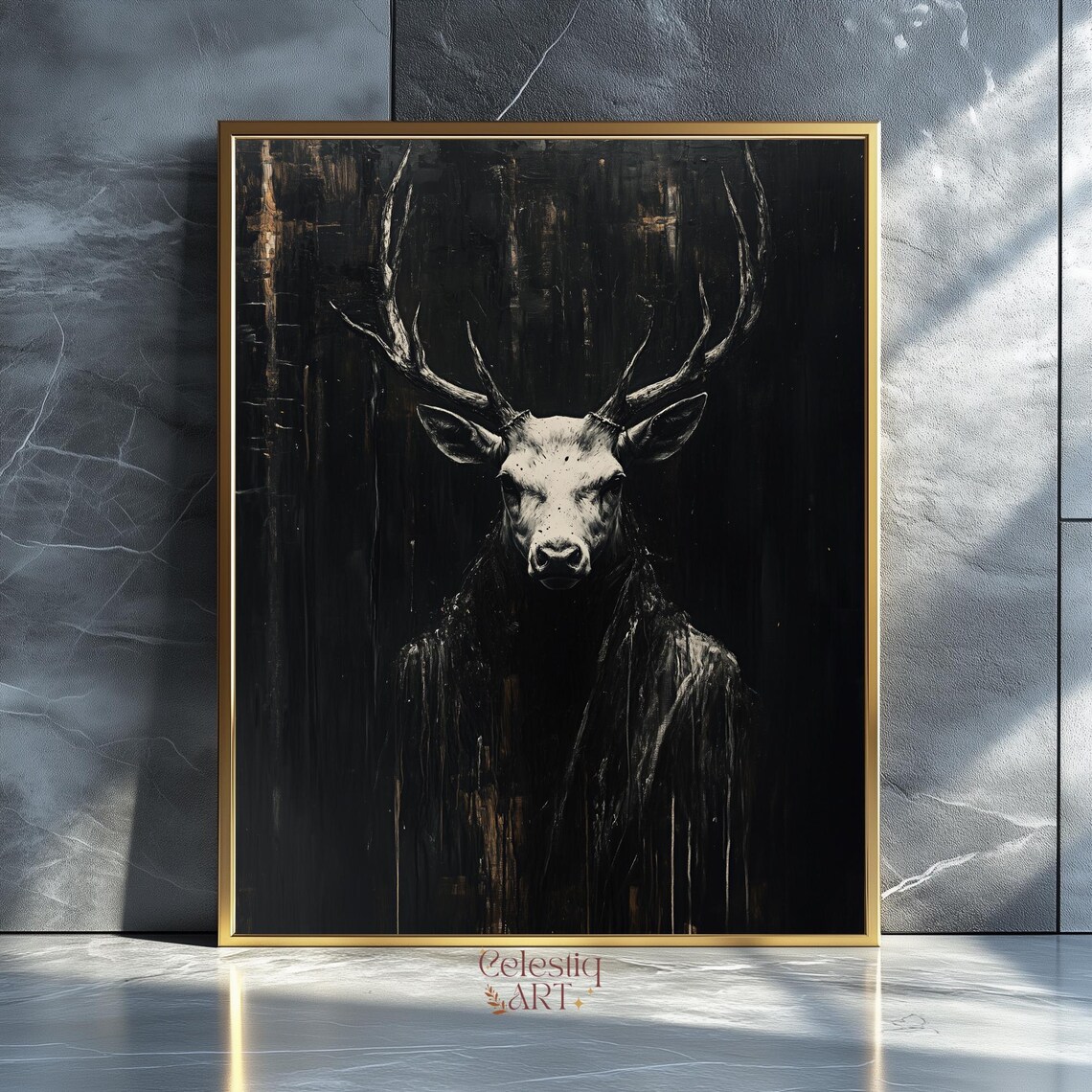 Majestic Stag In Darkness Moody Gothic Animal Portrait Art Poster
