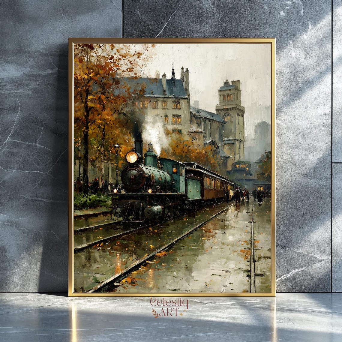Vintage Steam Train Art Print Autumn Landscape