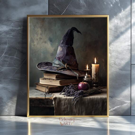 Witchs Hat Halloween Print Dark Fantasy Witchcraft Decor
