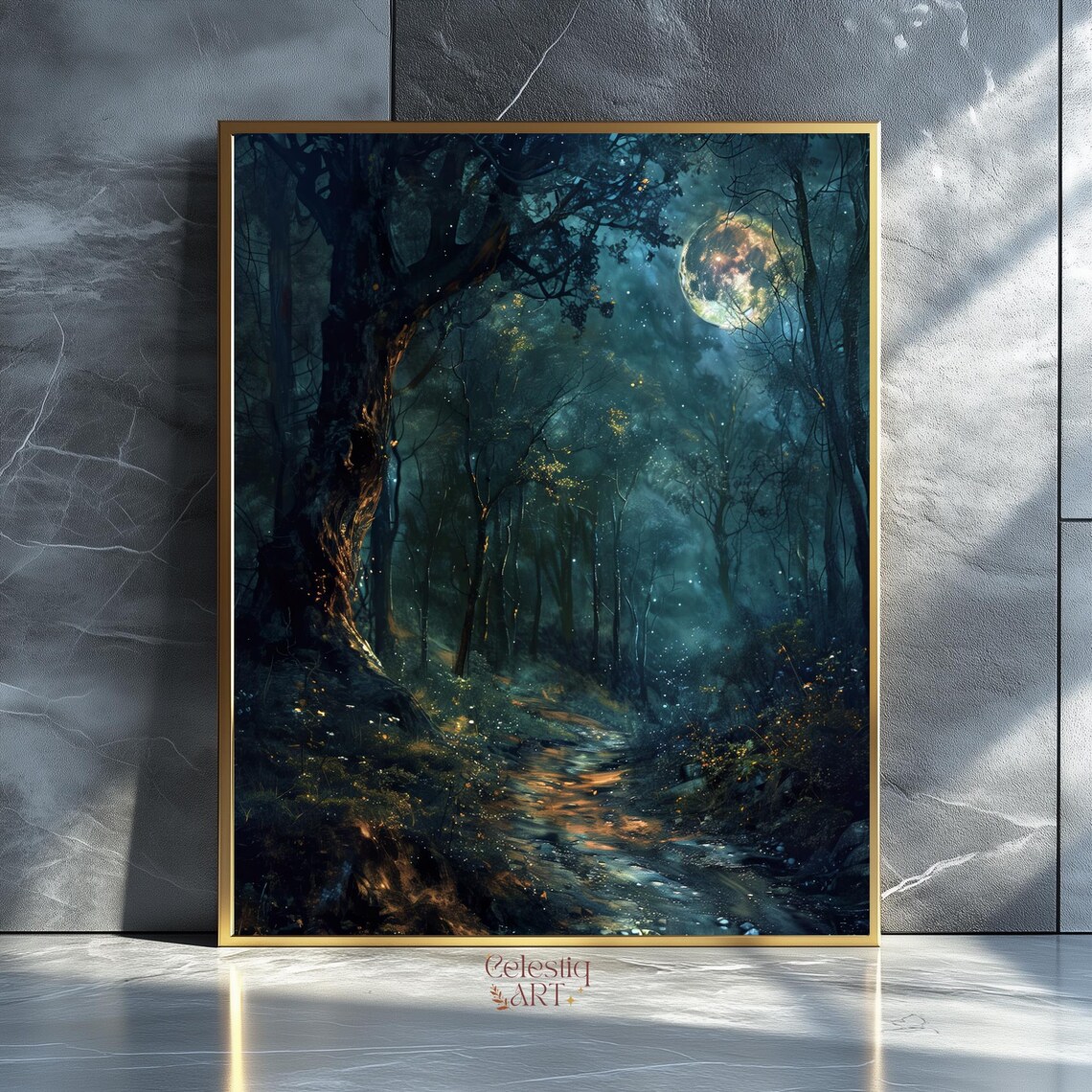 Autumn Full Moon Art Print, Dark Forest Gothic Halloween