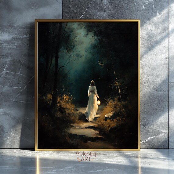 Gothic Witch In Enchanted Forest Art Print Dark Academia Halloween