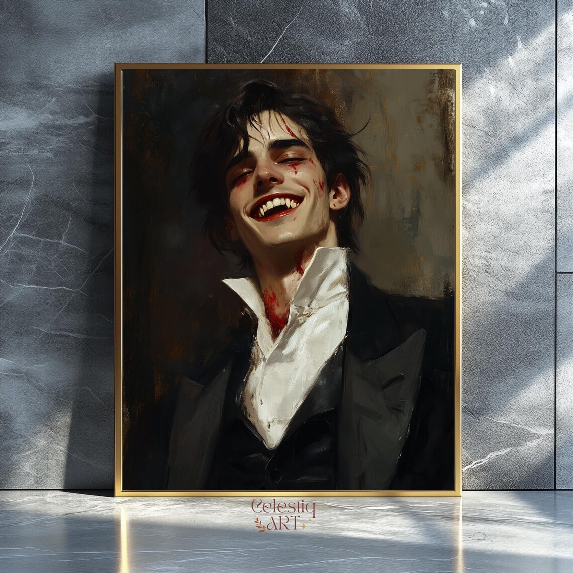 Vintage Vampire Portrait Art Print, Gothic Decor