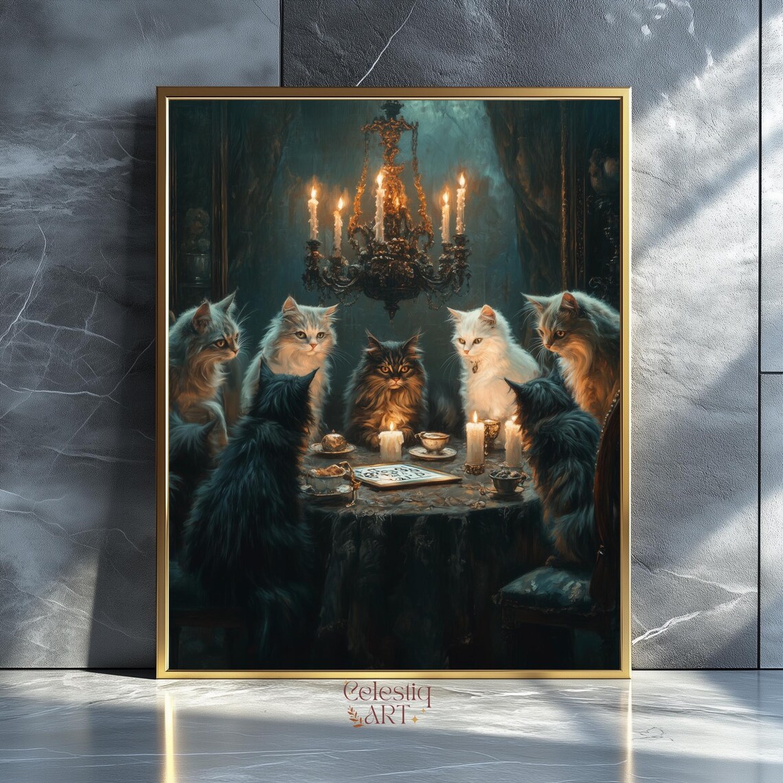 Witchy Cat Gothic Art Print, Dark Academia Decor