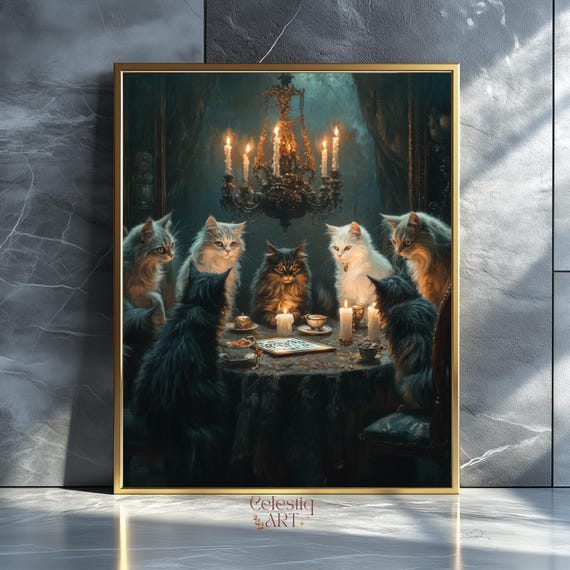 Witchy Cat Gothic Art Print, Dark Academia Decor