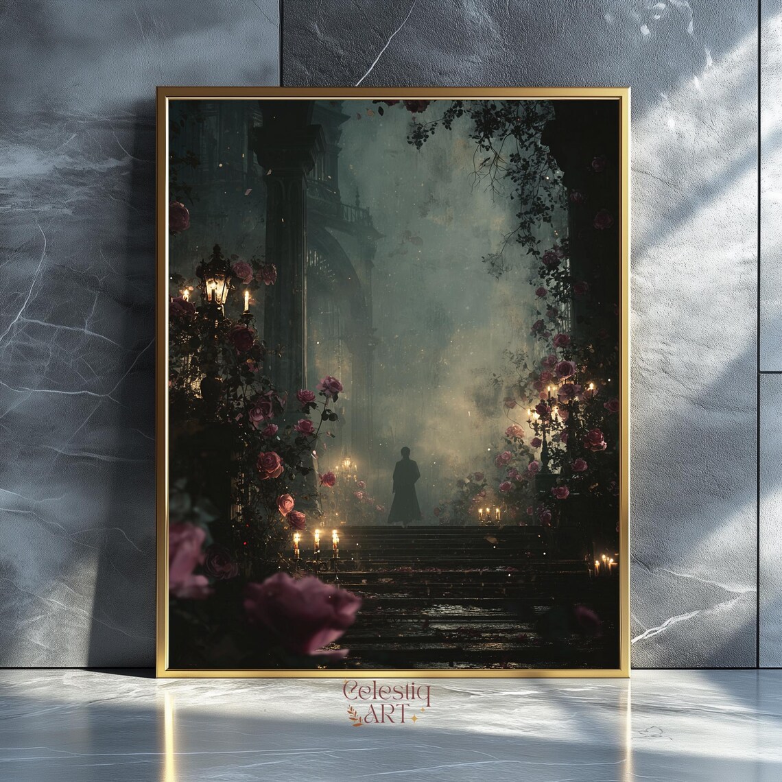 Victorian Gothic Garden Dark Academia Roses Candlelight Fantasy Poster
