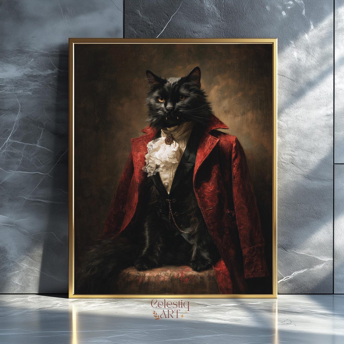 Vampire Cat Renaissance Regal Portrait Black Cat Gothic Wall Art
